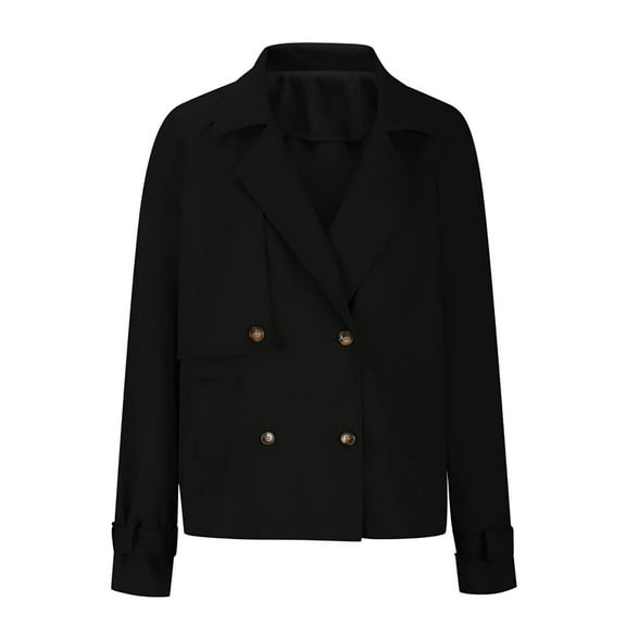 Cnbwig Womens Cropped Trench Coat Trendy Casual Double Crop Jackets Fall Notch Collar Coats Fall Winter Windproof Z1-Black S