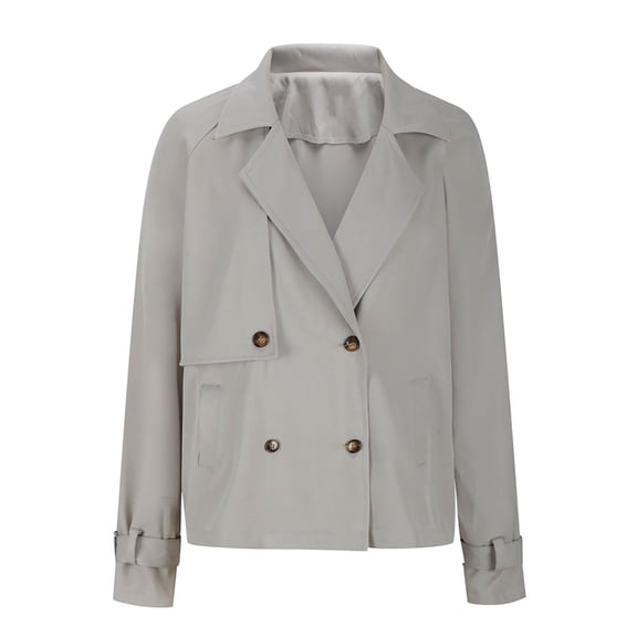 Cnbwig Womens Cropped Trench Coat Trendy Casual Double Crop Jackets Fall Notch Collar Coats Fall Winter Windproof Z1-Grey L