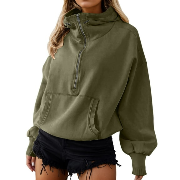 Cnbwig Womens Hoodies Casual Sweatshirts Zip Up Solid Color Hoodie Pullover Sweatshirt with Pocket Loose Lightweightathletic Wear Fall Sweatshirts for Women Trendy Army Green L