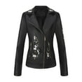 thumbnail image 1 of Cnbwig Womens Jackets Casual Coats Floral Embroidered Leather Jacket Long Sleeve Asymmetric Zipper Outerwear Coat Slim Motorcycle Trendy Fall Coat Outerwear A-Black L, 1 of 8