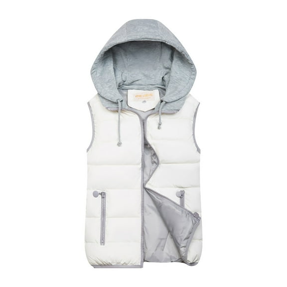 Cnbwig Womens Padded Vest Coat Sleeveless Solid Hoodies Fashion Winter Warm Zipper Vest Autumn Jacket Warm Women's Coat White M
