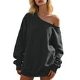 thumbnail image 1 of Cnbwig Womens Sweatshirts Casual Pullover Off Shoulder Sweatshirt Solid Color Long Sleeve Boat Neck Loose Tops for Daily Wear Fall Outfits Jackets Winter Clothes A27-Black L, 1 of 4