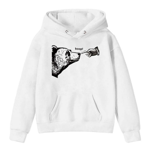 Cnbwig Womens Sweatshirts & Hoodies Bear Printed Graphic Tee Hoodie Funny Drop Shoulder Pullover Loose Sweatshirt with Pocket Shirts Fashion Fall Womens Tops A-White M