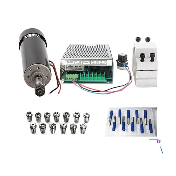 Cnc Spindle 0.5kw 500W Air Cooled Milling Motor & Spindle Speed Power Supply&52mm Clamp&13pcs Er11+3.175*0.1mm Milling Cutter ,Easy to Install