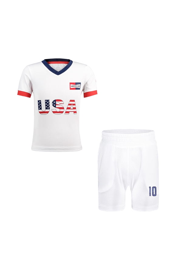 Youth Unisex USA Soccer Jersey American Flag Short Sleeve No.10 Uniform 2 Piece Sets (8Y)