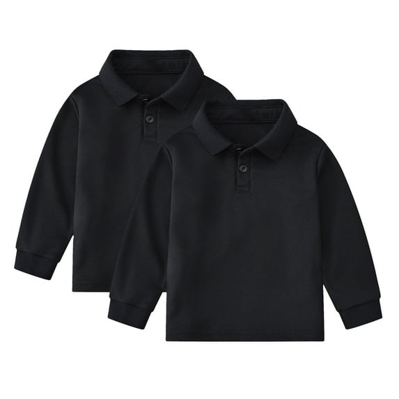 Cnuiaeg 2 Pack Boys' Long-Sleeve School Uniform Pique Polo Shirt Spring Soft Casual Polo Shirt,Color Black,Size 11-12 Years