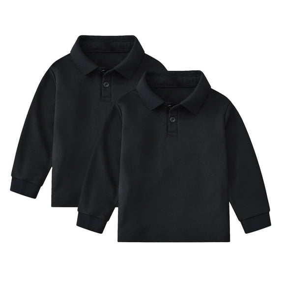 Cnuiaeg 2 Pack Boys' Long-Sleeve School Uniform Pique Polo Shirt Spring Soft Casual Polo Shirt,Color Black,Size 2-3 Years