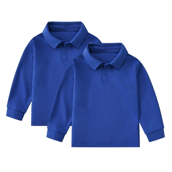 Cnuiaeg 2-Pack Boys' Polo Shirt Long Sleeve Polo Collared Shirts for Kids Girls,Color Dark Blue,Size 9-10 Years