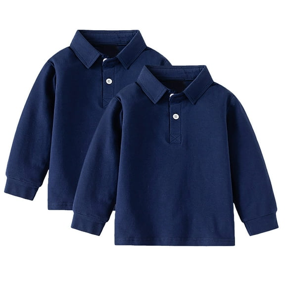 Cnuiaeg 2PCS Boys' Polo Shirt Long Sleeve Polo Collared Shirts for Kids Girls,Color Navy,Size 4-5 Years