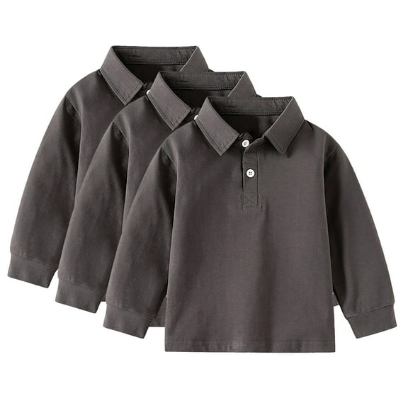 Cnuiaeg 3PCS Boys' Girls Long Sleeve Polo Shirts School Uniform Polo Shirts Comfortable Button Down Shirts,Color Grey,Size 4-5 Years