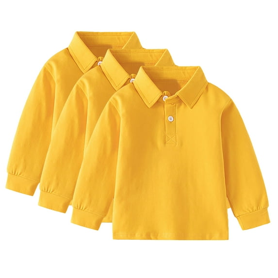 Cnuiaeg 3PCS Boys Long Sleve Polo Shirt for School Uniform, Golf or Casual Wear, Performance Polo Shirts for Boys,Color Yellow,Size 3-4 Years
