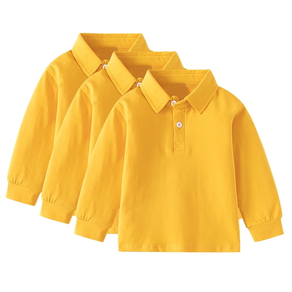 Cnuiaeg 3PCS Boys Long Sleve Polo Shirt for School Uniform, Golf or Casual Wear, Performance Polo Shirts for Boys,Color Yellow,Size 4-5 Years