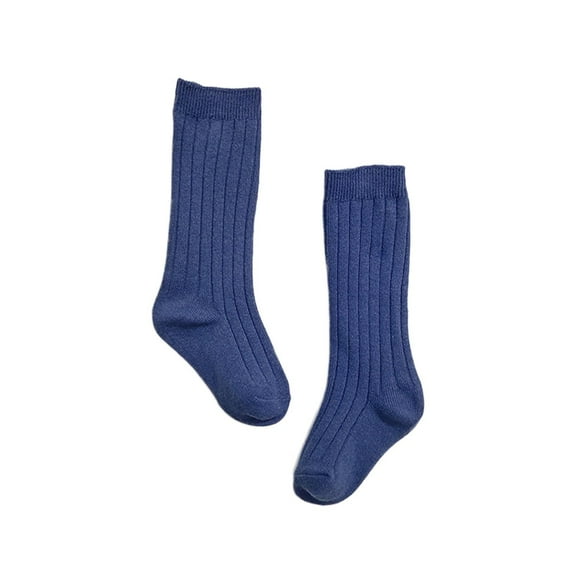 Cnuiaeg Baby Toddler Girls Ribbed Middle Socks - Ruffled Long Stockings for School,Color Blue,Size 0-6 Months