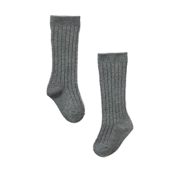 Cnuiaeg Baby Toddler Girls Ribbed Middle Socks - Ruffled Long Stockings for School,Color Grey,Size 1-3 Years