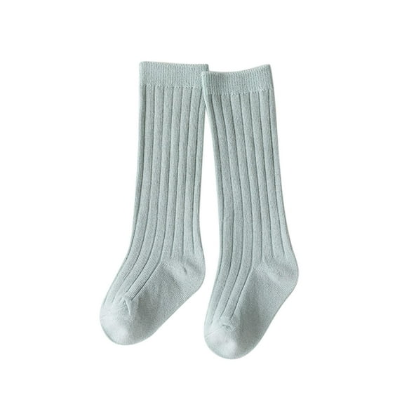 Cnuiaeg Baby Toddler Girls Ribbed Middle Socks - Ruffled Long Stockings for School,Color Light Blue,Size 3-5 Years
