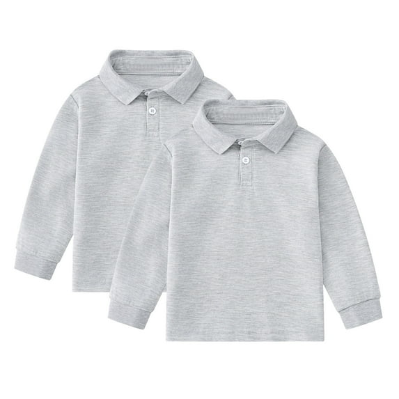 Cnuiaeg Boys&Girls 2-Piece Solid Polo Shirt Bundle - Soft Cotton Blend Spring Long Sleeve Tees,Color Grey,Size 11-12 Years