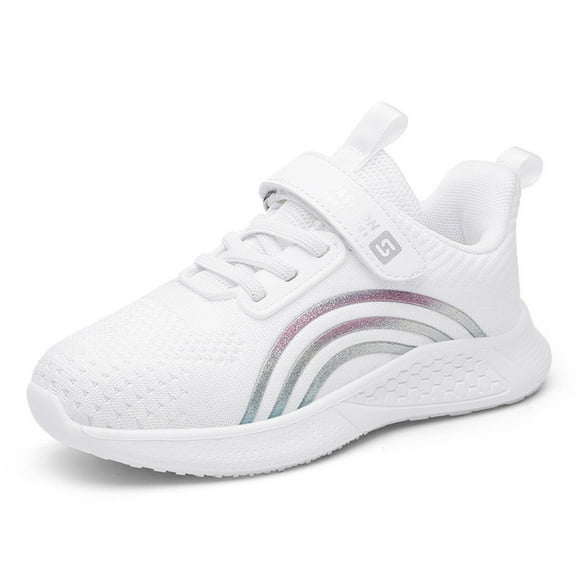 Cnuiaeg Boys' & Girls' Sports Sneakers with Hook-and-Loop ,Comfortable & Trendy,Color White,Size 8-9 Years