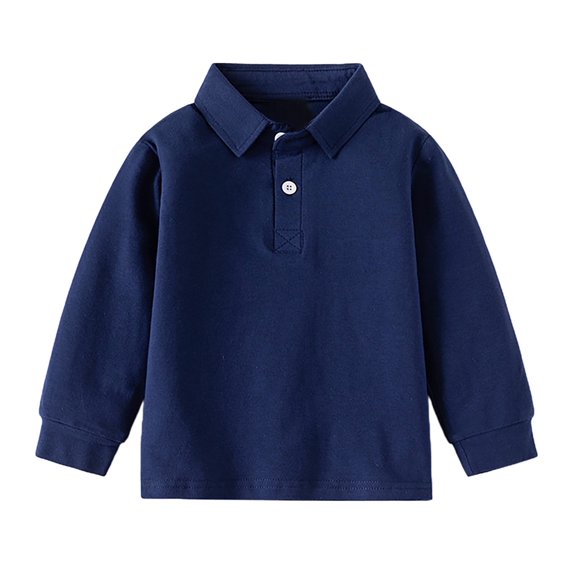 Cnuiaeg Boys Polo Shirts Kids School Uniform Shirts Long Sleeve Girls Collared Shirts,Color Navy,Size 12-18 Months