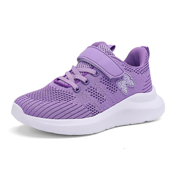 Cnuiaeg Children's Fashion Mesh Hook-and-Loop Sneakers,Casual Running Shoes,Color Purple,Size 11.5-12 Years
