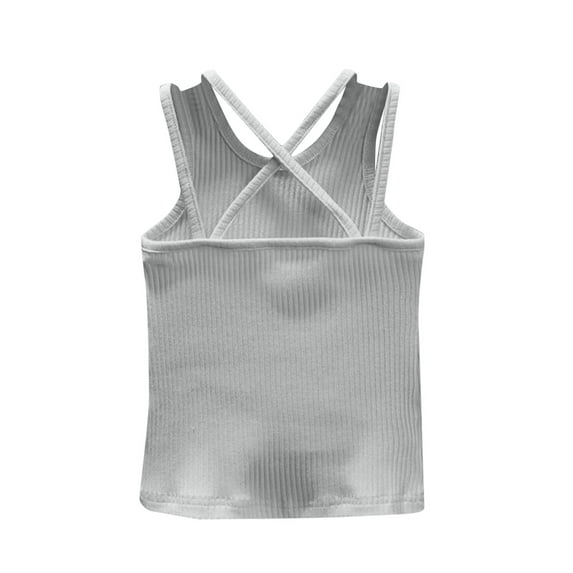 Cnuiaeg Girls Racerback Tank Top - Solid Sleeveless Sports Dance Top for Casual,Color Grey,Size 5-6 Years