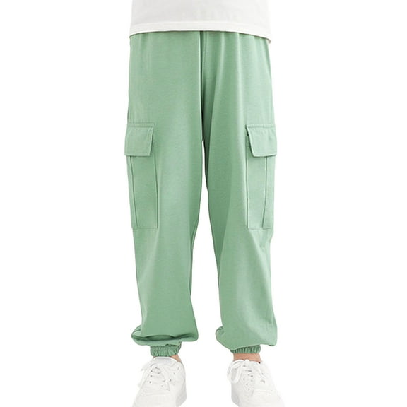 Cnuiaeg Girls' Spring Sports Style Pants:Elastic Design for Active Wear,Color Light Green,Size 13-14 Years