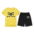 thumbnail image 1 of Cnuiaeg Girls' T-Shirt and Shorts Set with Bow Solid Color,Crew Neck Comfort,Color Yellow,Size 4-5 Years, 1 of 4