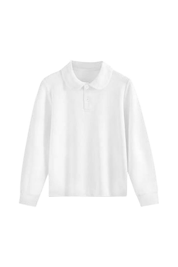 Kids Long Sleeve Polo Shirt - Solid Color Top Girl's Clothing,Color White,Size 7-8 Years