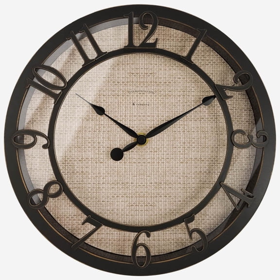 & Co 10" Farmhouse Series Wall Clock Cottage Style Faux Burlap Design Silent No Ticking Oil Rubbed Bronze Finish