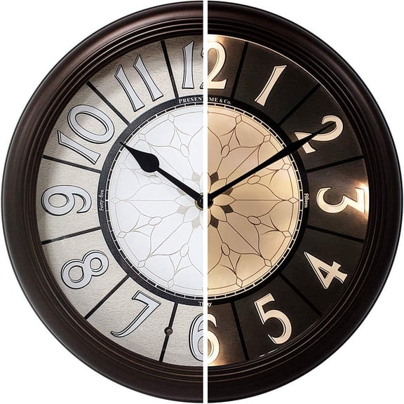 & Co. 12.6" Illuminated Farmhouse Wall Clock, Silent Battery Operated Night Light Wall Clock with Smart LED Sensor for Living Room, Bathroom, Kitchen, Home Office, Oil Rubbed Bronze Finish