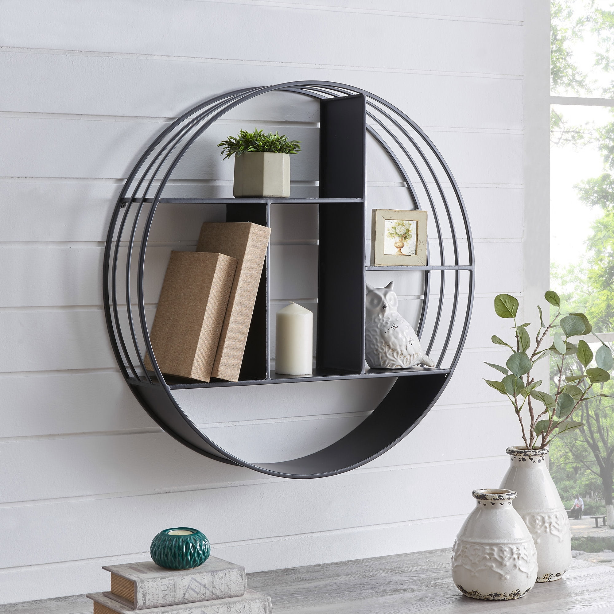 Black Brody Wall Shelf, Industrial, Painted, Round,Metal, 27.5 x 6 x offers 27.5 in