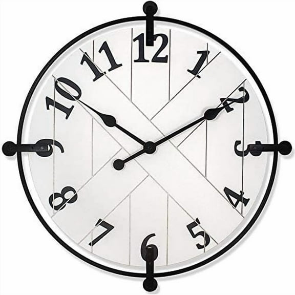 & Co Farmhouse Series Barn Door Clock, 24 inch, Silent No Ticking, Solid Wrought Iron with Shiplap Design, Elegant Cream White