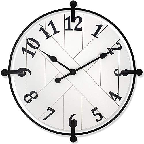 & Co Farmhouse Series Barn Door Clock, 24 inch, Silent No Ticking, Solid Wrought Iron with Shiplap Design, Elegant Cream White$$Home Decor, Kitchen, & Other