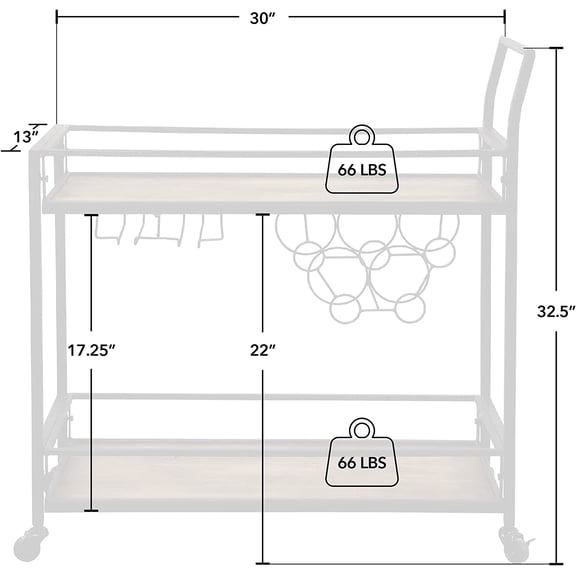 & Co. Gardner Bar Cart, 2 Tier Mobile Bar with Storage for Wine and Glasses