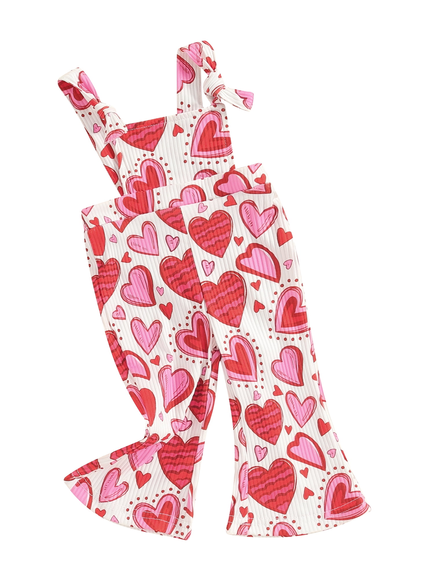 Co.MMehjri Baby Girl Bell Bottom Jumpsuit Cute Heart Print Square Neck