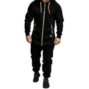 Co.MMehjri Men's Hooded Fleece Lining Jumpsuit Long Sleeve Full Zipper Overalls with Pockets Warm Winter Clothes