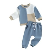 Co.MMehjri Toddler Baby Boys Fall Outfits 3M-3T Infant Contrast Color Long Sleeve Sweatshirts and Solid Color Long Pants 2Pcs Clothes Set