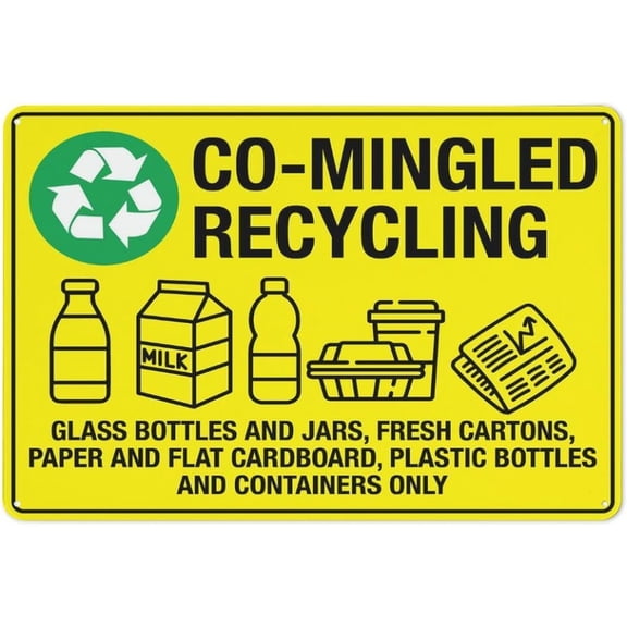 Co-Mingled Recycling Warning Security Outdoor Sign - 8"x12", Reflective, Weatherproof, Durable - Office, Apartment, Commercial Building, Community Center