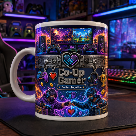 Co Op Gamer Mug for Dad, Multiplayer Coffee Cup Father's Day Gift for Gaming Dads