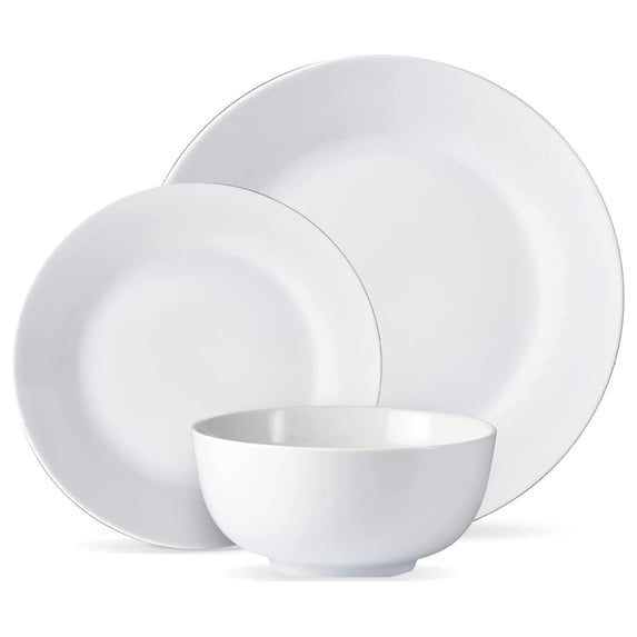 & Co. - Plain White Plates and Bowls Sets, Modern Dinnerware Set, Kitchen Dinnerware Sets, Indoor and Outdoor Plates, 12-Piece Kitchen Plates and Bowls Set, Dishwasher Safe