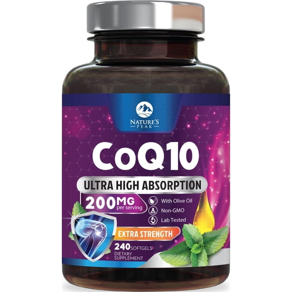 CoQ10 200mg - Ultra High Absorption Co Q 10 Softgel Supplement With Black Pepper, Energy & Heart Health Support Antioxidant - Coenzyme Q10 (Ubiquinone) for Women & Men, Bottled in USA - 240 Softgels