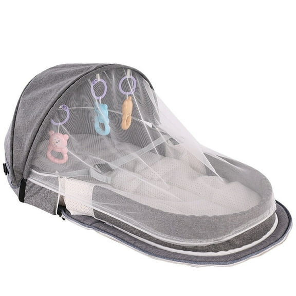 Co-Sleeping infant Nesting Bed, Mosquito Net for Bed, Hanging toys for Babies, 34X21 in, Gray Fabric, Portable Foldable, Crib Net to Keep Baby in, Family Trips, 1 Pc