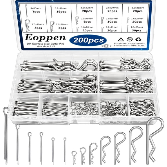 Co er Pin Assortment Kit - 304 Stainless Steel 13 Sizes Co er Pins & R Clips Co er Pin Set for Hitch Pin Lock Systems
