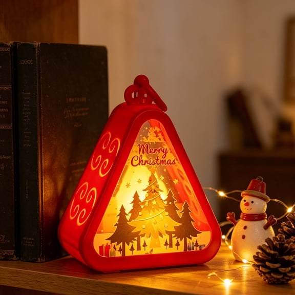 Co-worker Xmas Present,CHRISTMAS DECOR,Energy-saving LED tree-shaped triangle Christmas lights mini retro lantern style indoor store display stand home holiday (red(Christmas tree))