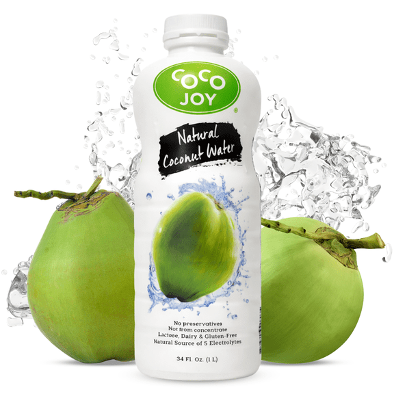 CoCo Joy Natural Coconut Water | Fresh, Low-Calorie, High-Calcium, & Nutrient-Rich 34 fl oz | 6 Pack