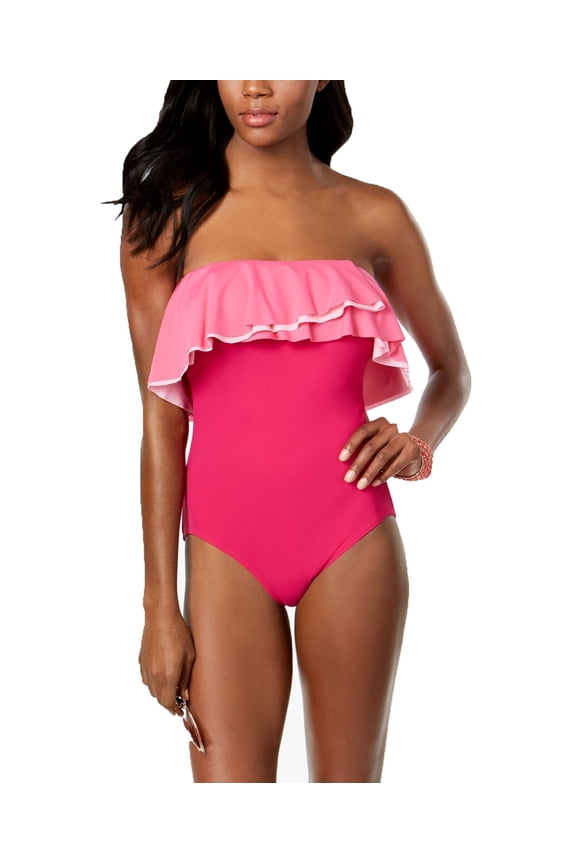 Agate Ruffle Convertible Strap One Piece Swimsuit (Rosewood, 36D)