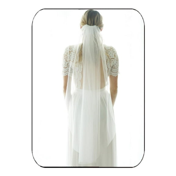 CoCoMangos 1 Tier Bride Wedding Veil Ivory Fingertip Bridal Tulle Veil with Comb and Cut Edge (White)