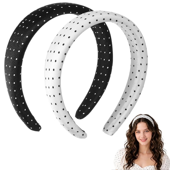 CoCoMangos 2 PCS Polka Dot Headbands for Women & Girls Non Slip Satin Headbands Comfortable Cute Head band for Daily Multifunctional Hair Accessories Black and White