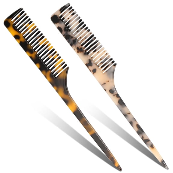 CoCoMangos 2 Pack Rat Tail Combs for Women, Fine Tooth Hair Parting Comb Root Teasing Hair Styling Tools for Braiding, Friendly Recycled Cellulose Acetate Comb Anti Static(Tortoise Shell, Ivory)