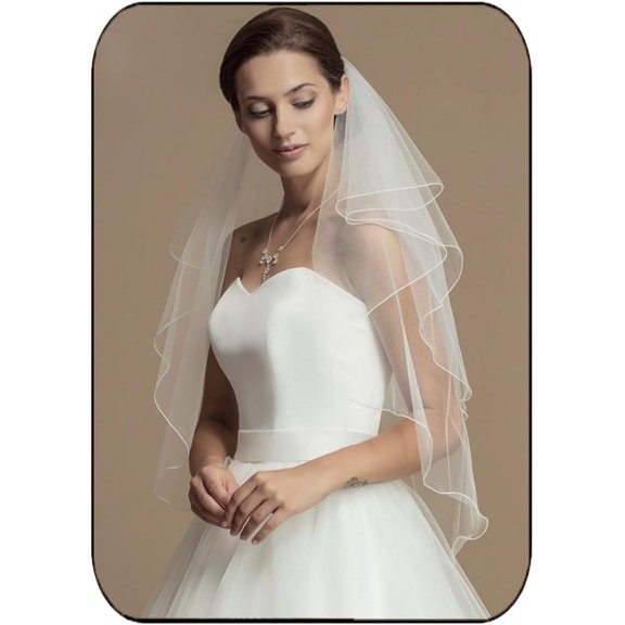 CoCoMangos 2-Tier Wedding Veil Waist Length Short Bride Hair Accessoies Bridal Tulle with Comb and Pencil Edge