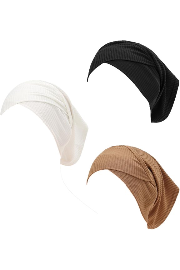 3 Pcs Muslim Inner Hijab Caps Women Solid Color Under Hijab Caps Stretchy Breathable Full Cover Undercap Tube Bonnet